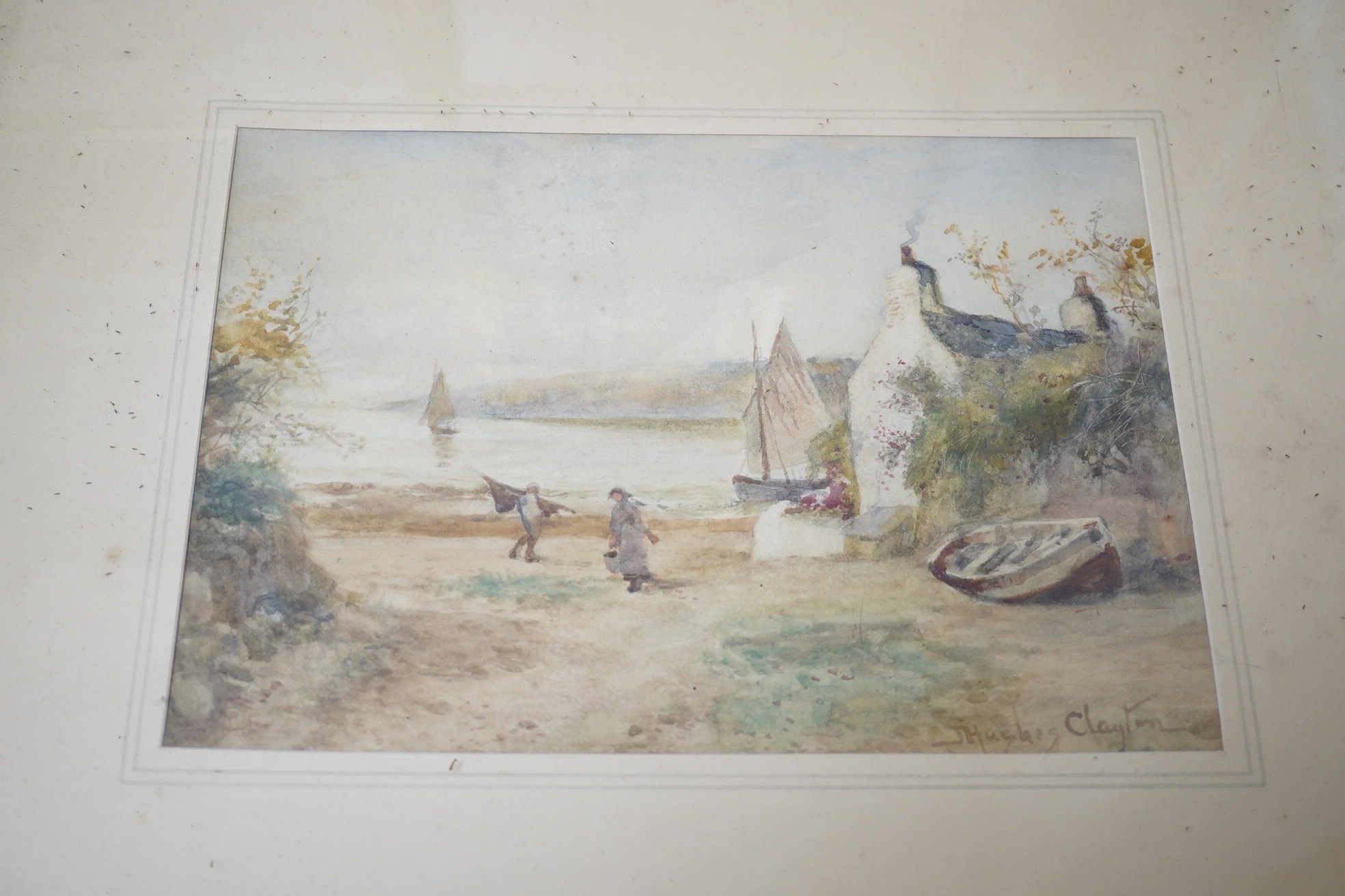 Three 19th/20th century watercolours, rural landscapes and a harbour view by J Hughes Clayton, largest 32 x 22cm